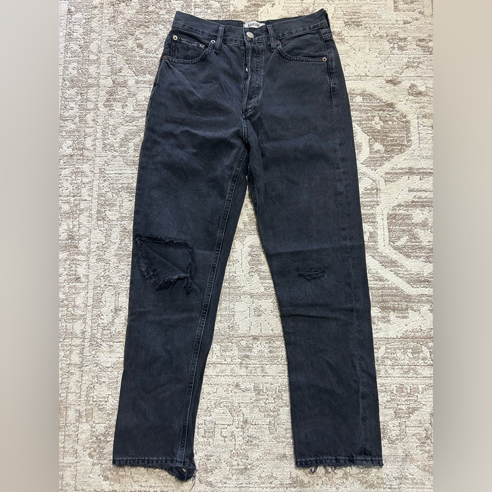 Agolde Riley Distressed High Rise Straight Crop Jeans